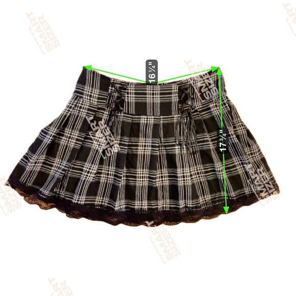 Y2k Plaid Corset Mini Skirt XXL Black Lace Trim Avril Lavigne Punk Emo Gothic - Picture 6 of 10